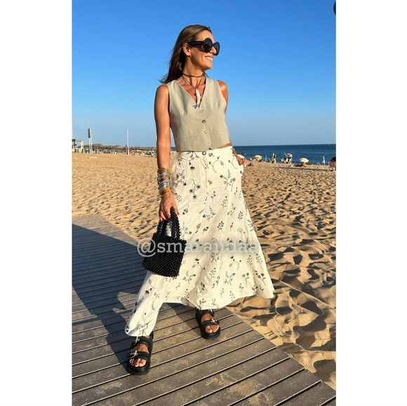 Zara Embroidered Linen Blend Skirt - Picture 11 of 13